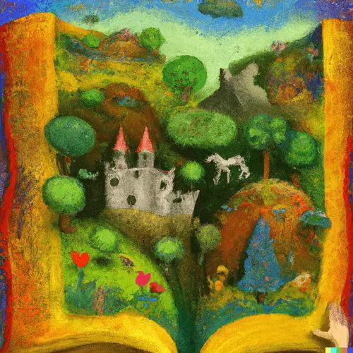 castle in a bright valley with a dragon flying overhead