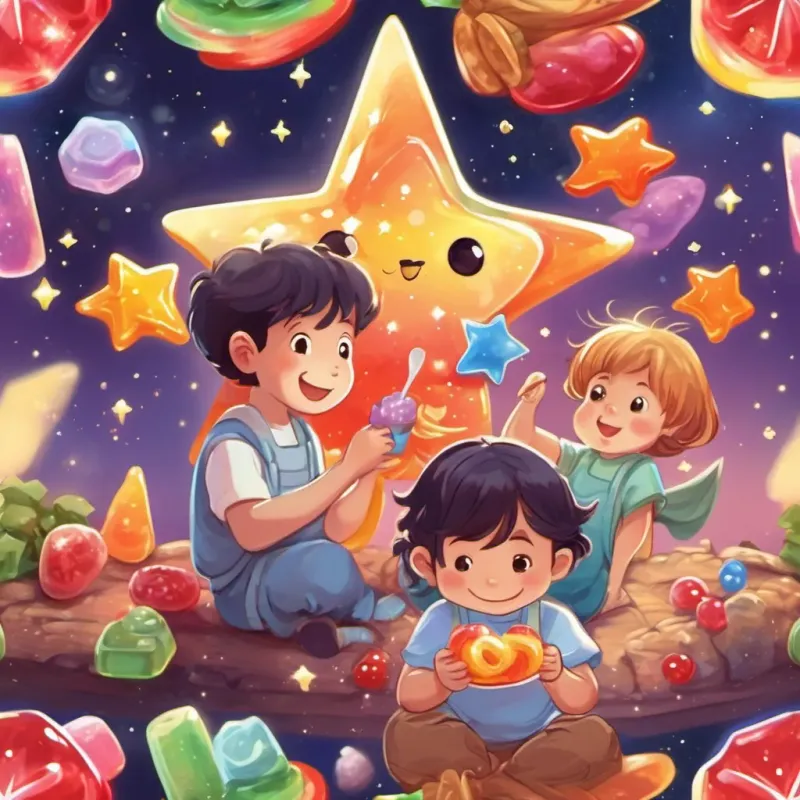 kids eating gummy star-shaped snacks that twinkle and sparkle like stars