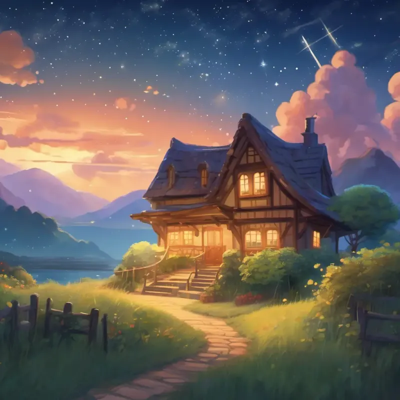 End of the adventure, with stars emerging as they arrive home.