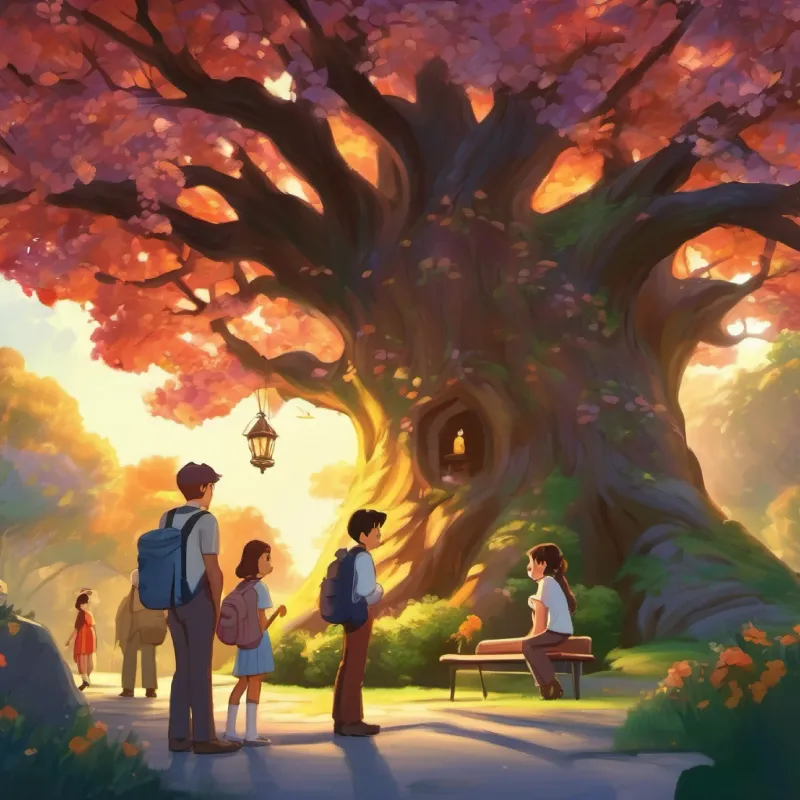 Meeting at the wishing tree, friends express eagerness to begin their tour.