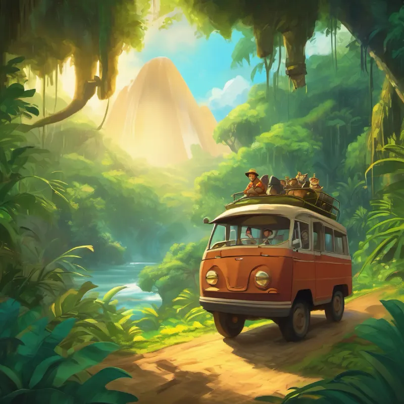 Donald reveals the first trip destination, the jungle, and they set off.