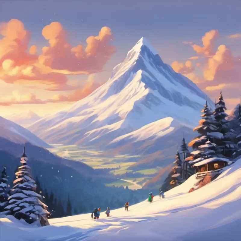 Reveling in the snowy mountain peak with play and joy.