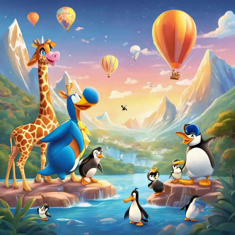 In a magical land, a group of animal friends led by Donald Duck embarked on a wacky world tour. Giggles the Giraffe was excited to see the world, while Pinky the Penguin hoped to meet other penguins and slide down icy mountains. The story highlights the bond between animals and laughter.