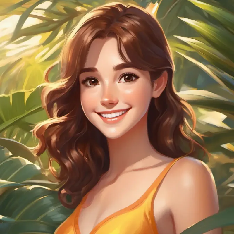 Caring, brown hair, brown eyes, friendly smile is proactive with packing swimwear