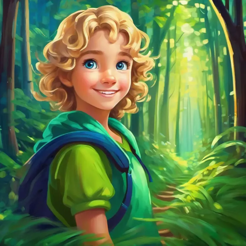 Curly brown hair, bright green eyes, warm smile and Messy blonde hair, blue eyes, mischievous grin begin their adventure in the eerie spirit world forest.
