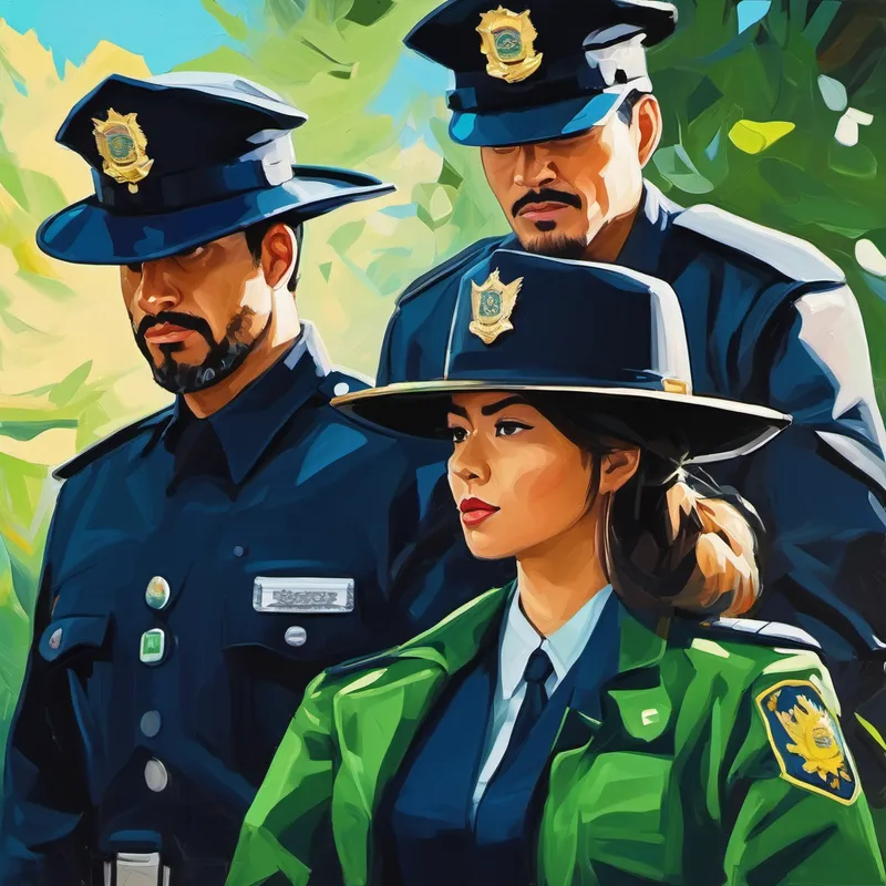 Hombre policía con uniforme azul oscuro y sombrero y Mujer policía con uniforme verde y gorra dan ejemplos de respeto