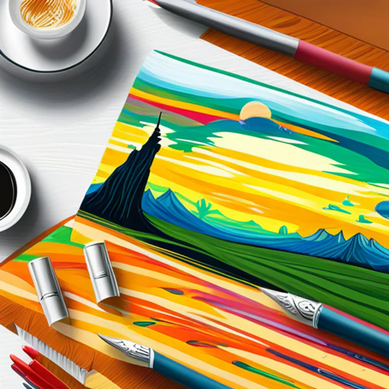 Colorful drawings covering the table's surface