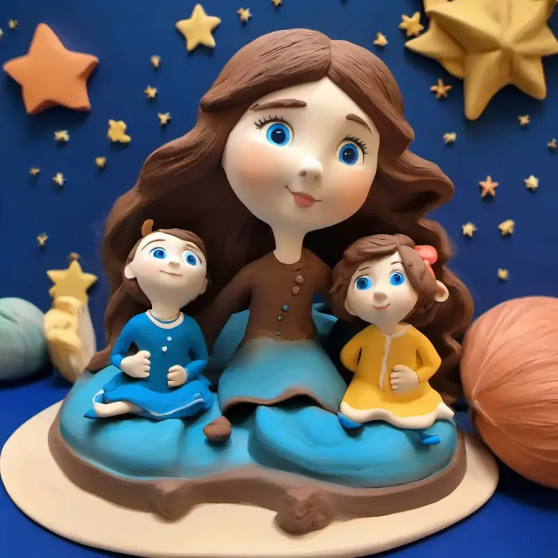 Lasting connection between Curious girl, brown hair, blue eyes, always looking up at the stars and friends, eternal bond