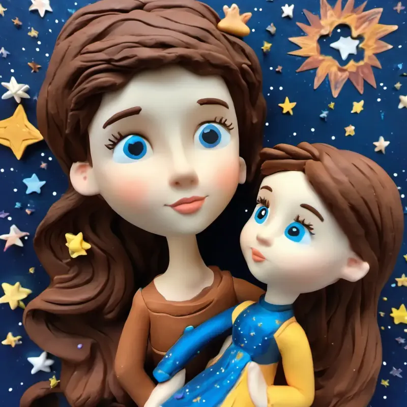 Stars sharing cosmic secrets with Curious girl, brown hair, blue eyes, always looking up at the stars, she's entranced
