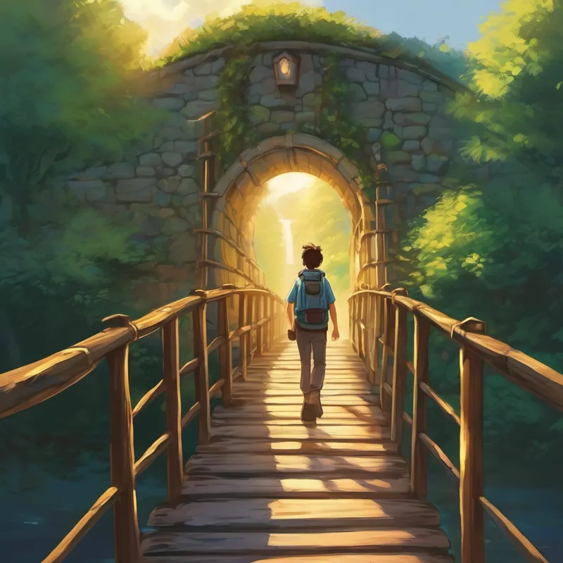 As they approached the bridge, it seemed to get longer and narrower. Alex's heart started to race, but Mystica reassured him, "Remember, Alex, perseverance is key. Take it one step at a time, believe in yourself, and you will succeed." With Mystica's encouraging words in mind, Alex took a deep breath and stepped onto the bridge, taking each step with determination. After what felt like forever, they reached the other side, realizing that they had overcome their first challenge.