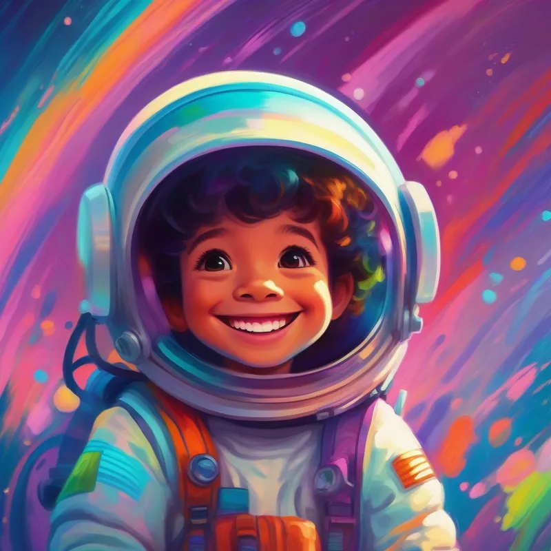 A colorful, happy Line with a big smile and A friendly astronaut with a spacesuit and helmet holding hands, looking thoughtful