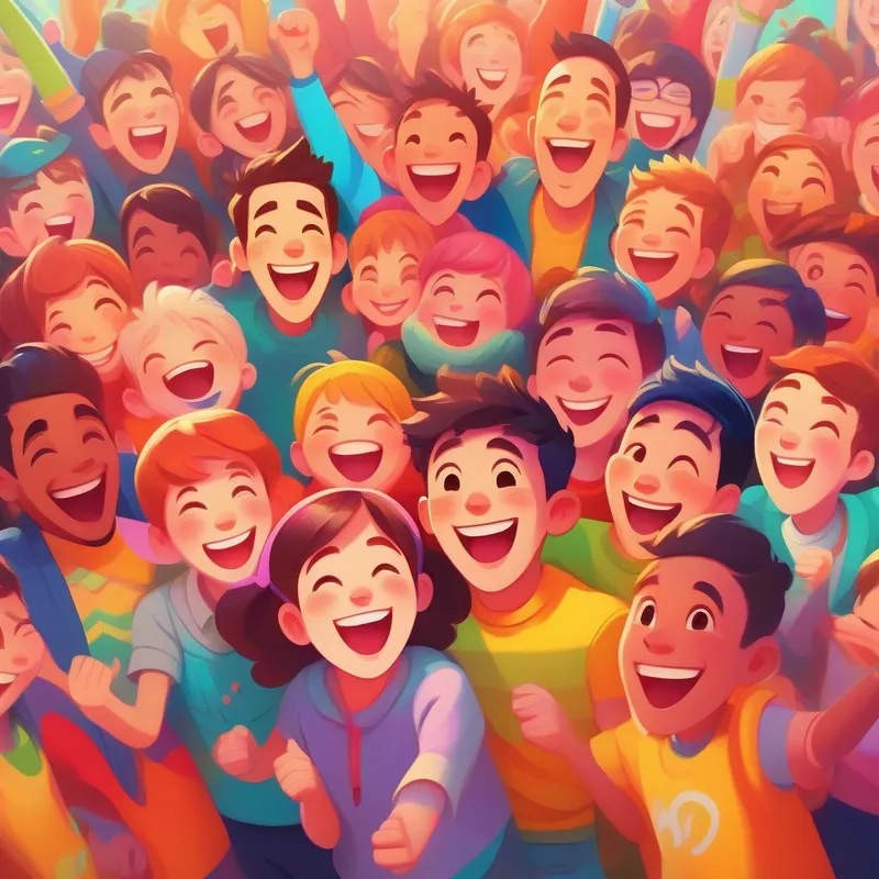 A colorful, happy Line with a big smile surrounded by friends, looking excited and happy