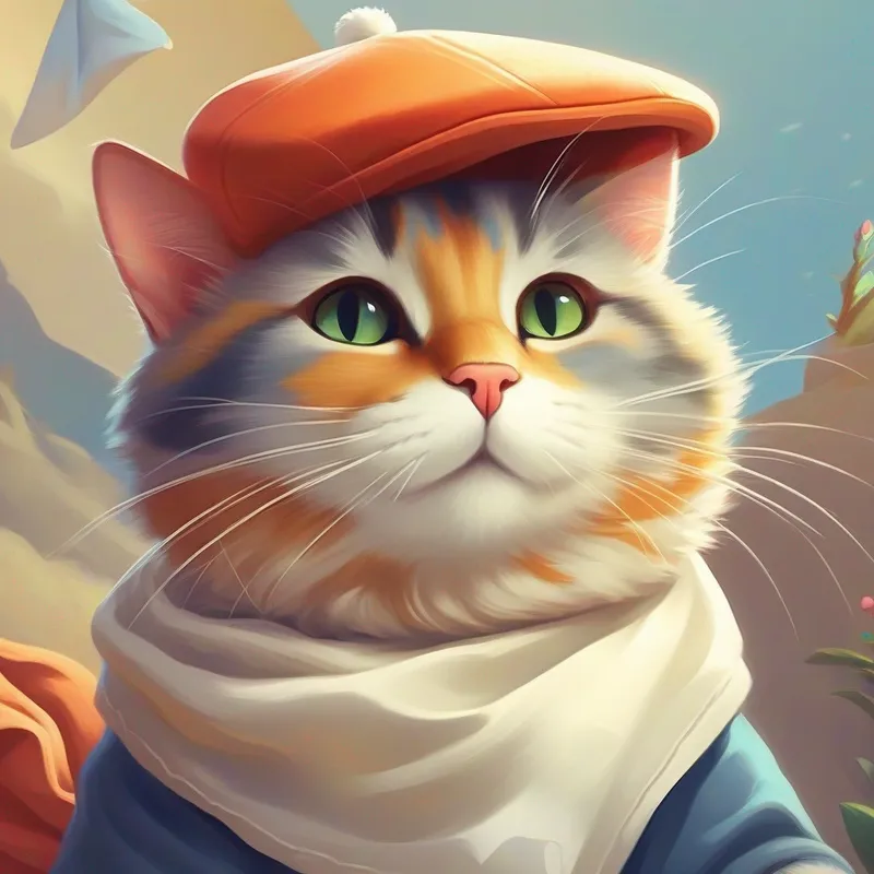 A clever and kind-hearted cat with a handkerchief and a cozy cap., the clever cat, plans a milk adventure.