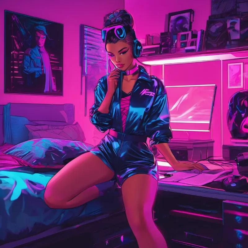 Alexis preparing for her nightly superhero duties, in her bedroom.