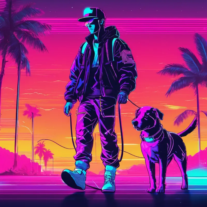 teenage boy with dog on a leash