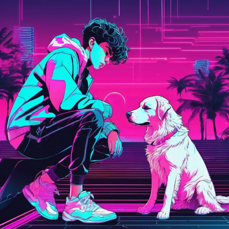 teenage boy petting a dog