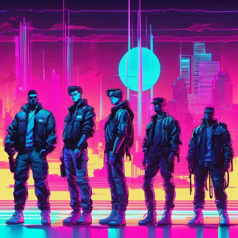 Teenage boy standing next to a group of tied of bad guys