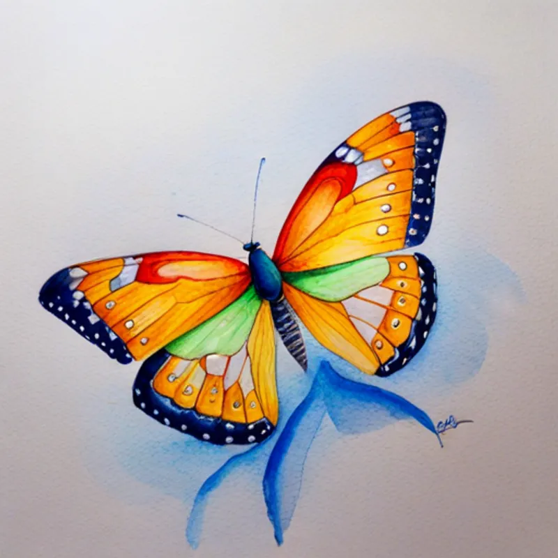 Borboleta alegre e colorida com asas brilhantes voando e procurando girassóis