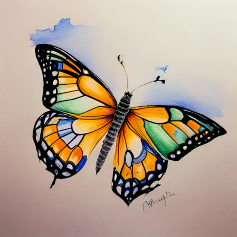 Borboleta alegre e colorida com asas brilhantes no inverno, muita neve e frio