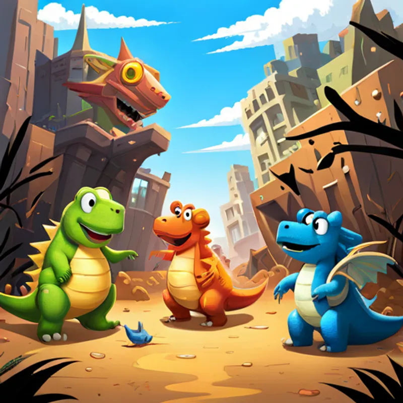 Dino, Zog, and Luna work together to solve the problem