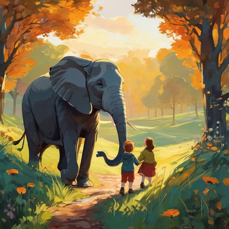 Plötzlich hörten sie ein leises Jammern. Sie folgten dem Klang und fanden einen traurigen Elefanten, der sich verlaufen hatte. Sein Name war Elli und er hatte die anderen Tiere verloren. Linus, Hopsi und Elli beschlossen, gemeinsam den Weg zurückzufinden. Sie wanderten durch das wunderschöne Traumland, über Hügel und durch Wälder, während Linus Geschichten von seiner Familie erzählte und Elli mit seinem lauten Rüssel die Bäume zum Schwingen brachte. Hopsi hüpfte vergnügt neben ihnen her und lachte über seine eigenen Witze.