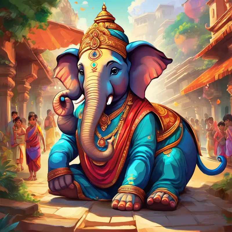 Once upon a time, in a land filled with color and laughter, there lived a little boy named Aryan. Aryan adored drawing and painting, and he had a special talent for creating beautiful digital artworks. His creativity knew no bounds, and he loved capturing the spirit and essence of every celebration in his vibrant designs. One sunny day, Aryan's grandmother told him about Ganesh Chaturthi, a magnificent Hindu festival that celebrated Lord Ganesha. Lord Ganesha was a beloved deity with an elephant head and a kind heart. Aryan's eyes sparkled with excitement as his grandmother described the joyous festivities, the music, and the colorful processions that filled the streets during this special occasion.
