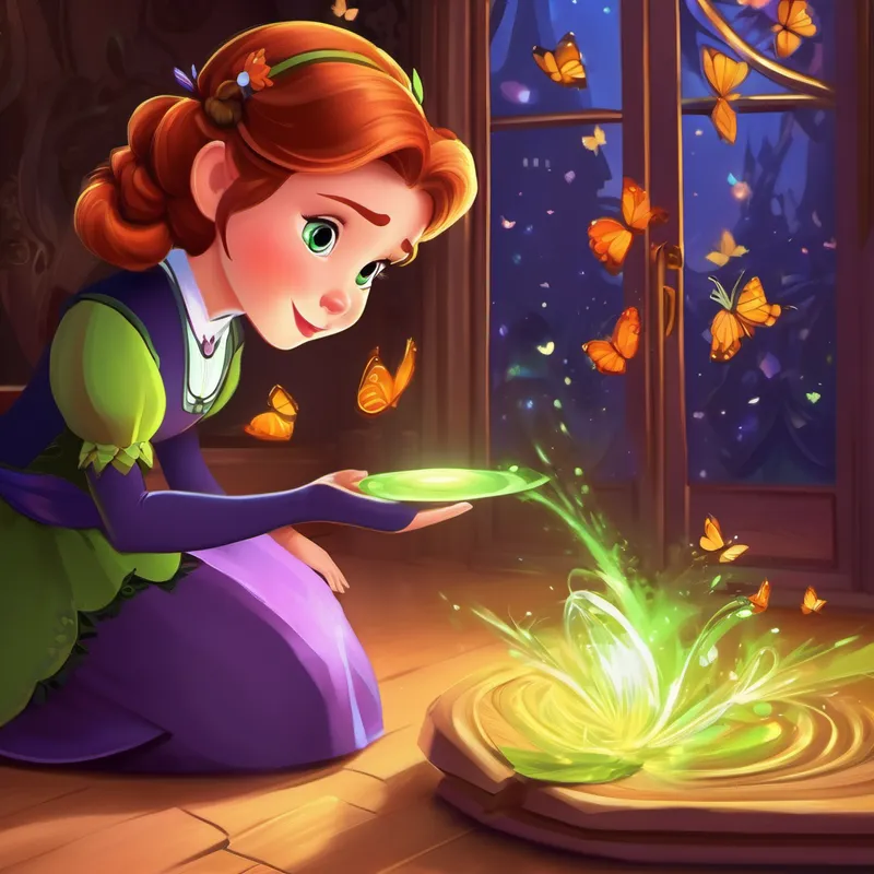 Princess Anna loved butterflies and was delighted to see the beautiful creature. Little did she know that it was the wicked witch in disguise. The butterfly flew towards Princess Anna's room and when she opened the door, the wicked witch cast a spell on her, making her fall into a deep sleep. With Princess Anna out of the way, Malina searched for the magical scepter.