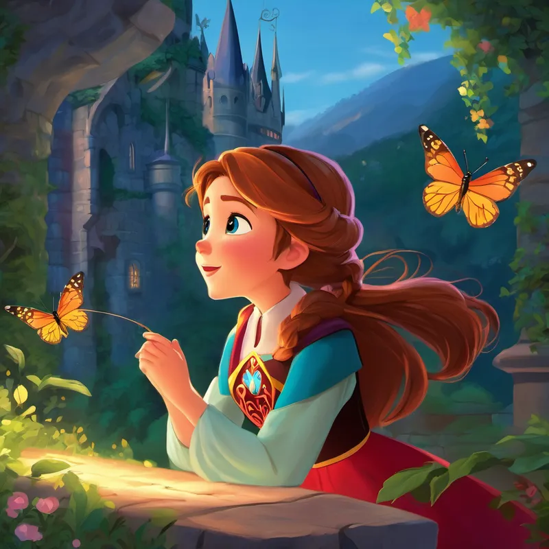 Meanwhile, Max had followed the butterfly into the castle. He saw what had happened to Princess Anna and knew he had to help her. Max had read many books about magic and knew a counter spell that could wake up the princess. With courage in his heart, he whispered the magical words, and Princess Anna opened her eyes, free from the spell.