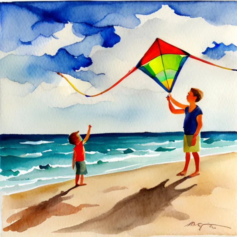 Tommy showing Dino how to let the kite soar