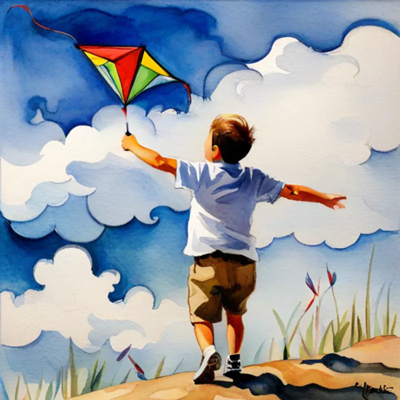 Dino cheering as the kite soars above