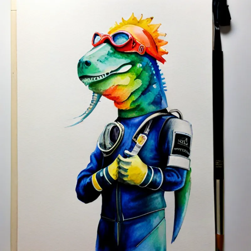 Dino in scuba gear with a snorkel mask