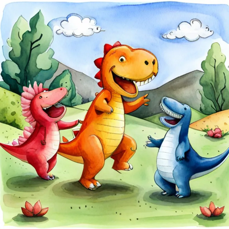 Dino and friends laughing and playing together