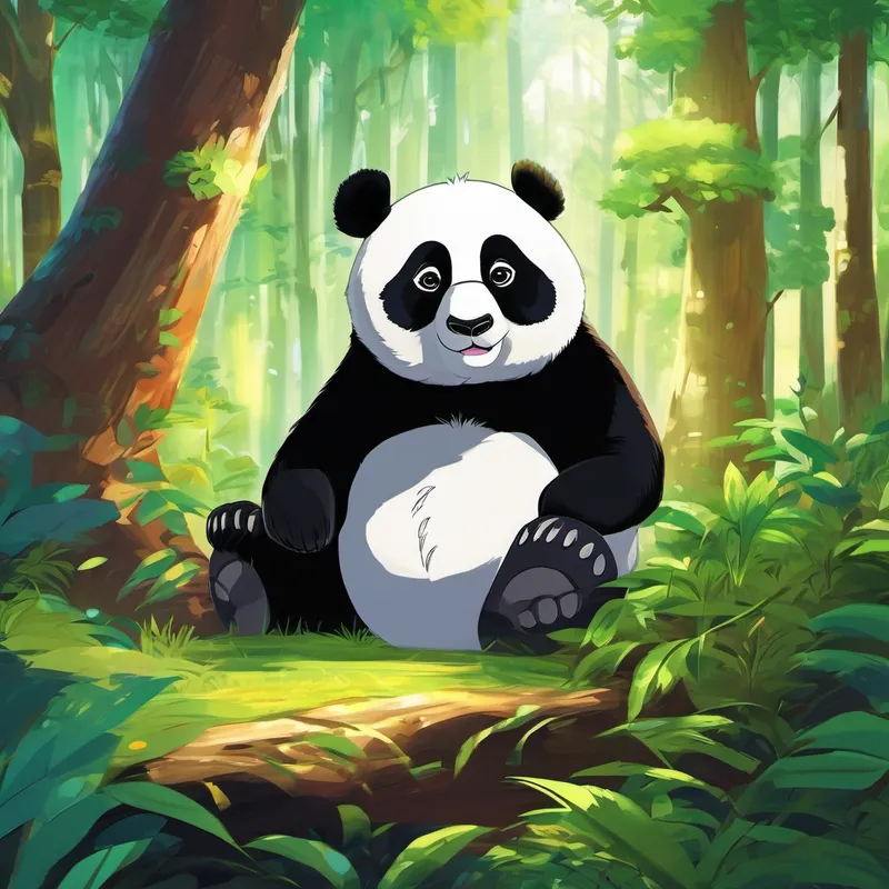 Once upon a time, in a mystical forest, there lived a lazy panda named ぐーたらパンダ (Gutara Panda). Gutara Panda was loved by all the other animals, as he was always the life of the forest with his silly antics and friendly nature. However, there was one thing Gutara Panda didn't like - work. One sunny day, the forest animals gathered for a meeting. It seemed as though the magical forest was losing its brightness, and the animals were worried. The wise old owl explained that the sacred Crystal of Light, which illuminated their beloved forest, had been stolen by the mischievous monkey, Koya.