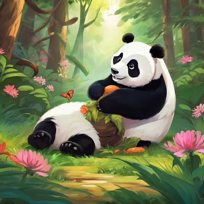 But there was one problem - none of them had the strength to retrieve the flower. It was surrounded by a forcefield that only Gutara Panda's strong paws could withstand. Sensing his importance, the animals rushed back to the forest. When they arrived, they found Gutara Panda, still lazily napping. The animals shook him awake and implored him to help them. They explained that they couldn't complete their mission without his assistance.