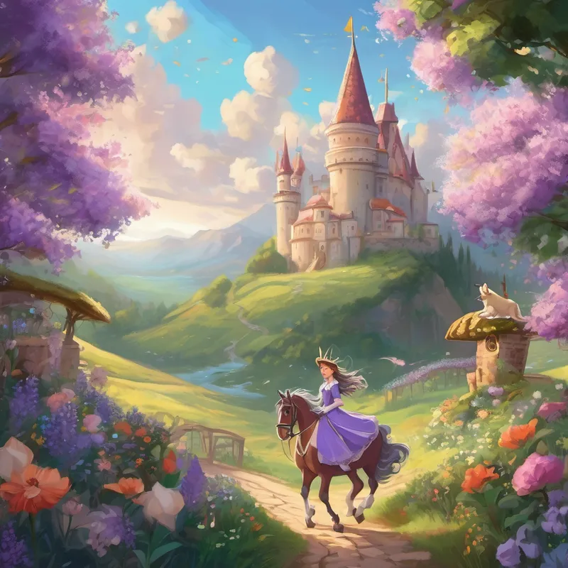 The first thing Lily noticed was the mesmerizing aroma of beautiful flowers, their delicate petals twirling in the breeze. As she explored further, she discovered talking animals who wore elegant coats and top hats. They welcomed her warmly and invited her to their tea party where cookies and cakes magically replenished themselves. The adventure continued as Lily climbed aboard a regal unicorn, adorned with golden armor and a flowing mane. They galloped through fields of endless lavender, exploring hidden caves and mysterious castles. Everywhere she looked, enchanting creatures danced to the rhythm of the wind, filling the air with giggles and laughter.