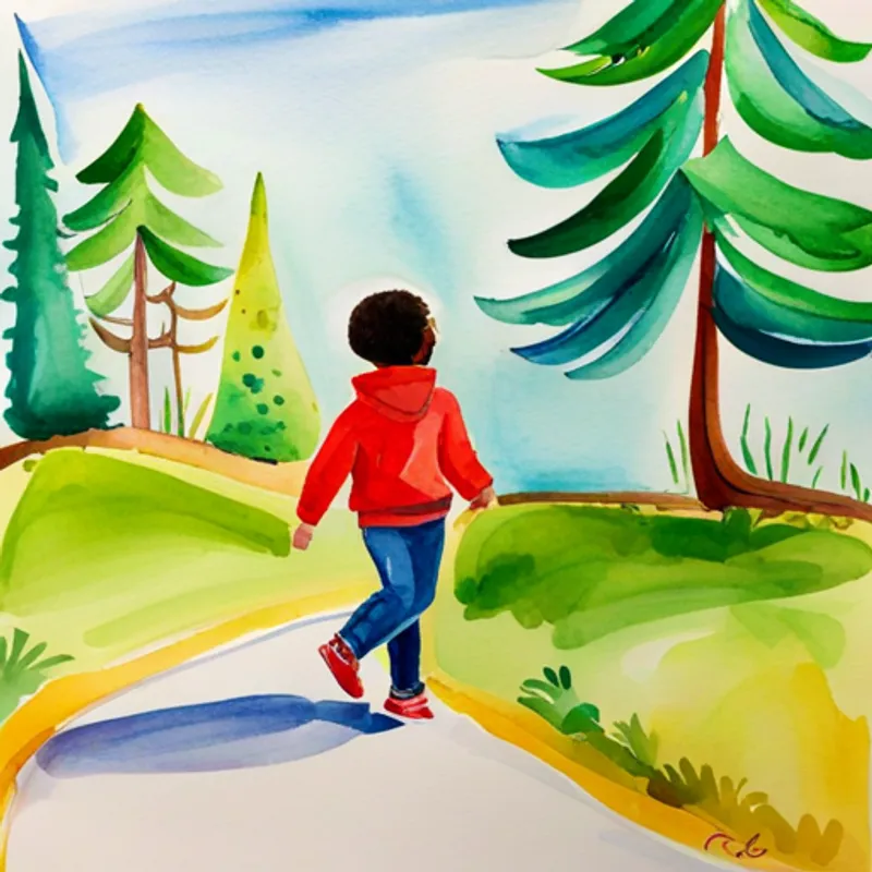 Ellis walking towards a magical forest with a smile