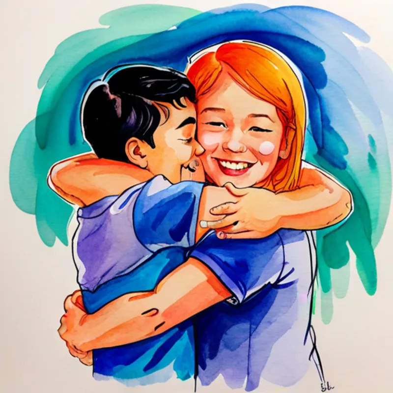 Ellis hugging Luna and Luna smiling brightly