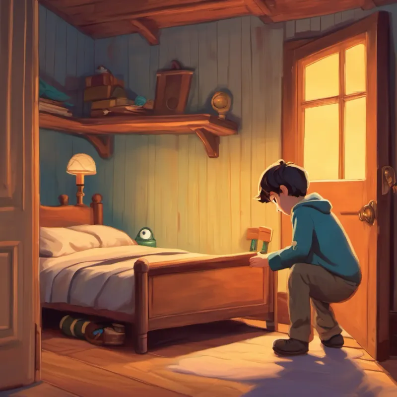 Tim discovers a secret knob and door under his bed.