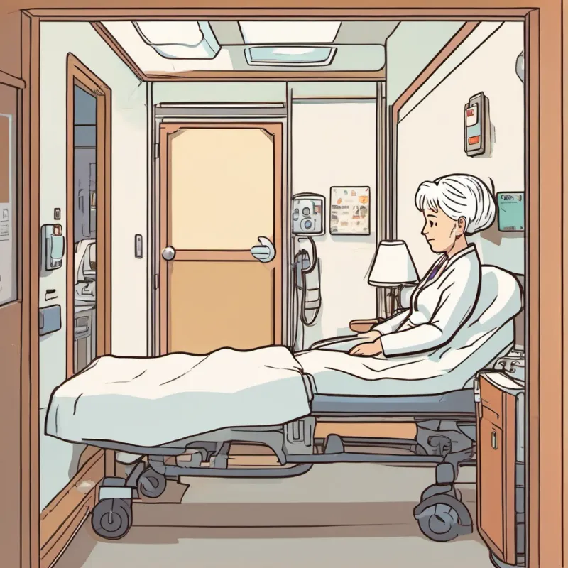 Nurse enters a silent patient room, finds Elderly patient, white hair, pale complexion, usually smiling unresponsive.