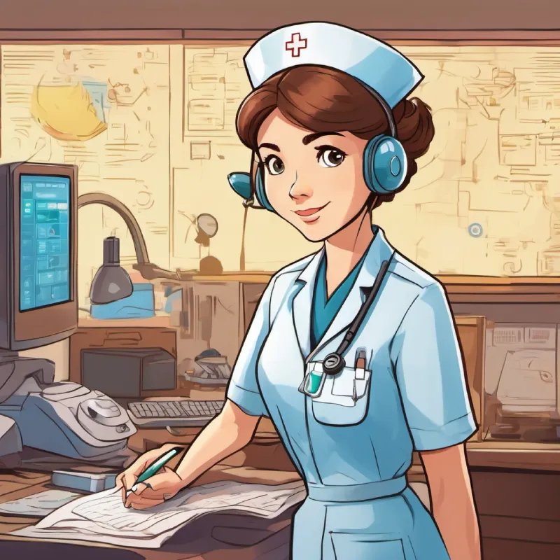 Focused, experienced nurse with compassionate eyes, short brown hair calls a Code Blue for an emergency response.
