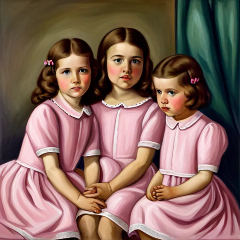 Emma, with brown hair and a pink dress and friends in caps and gowns