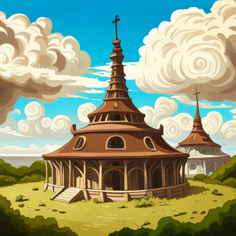 Noé construindo a arca com Deus olhando do céu