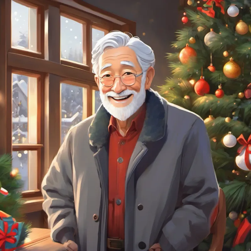 Visiting neighbor Elderly man, gray hair, gentle smile, sharing joy