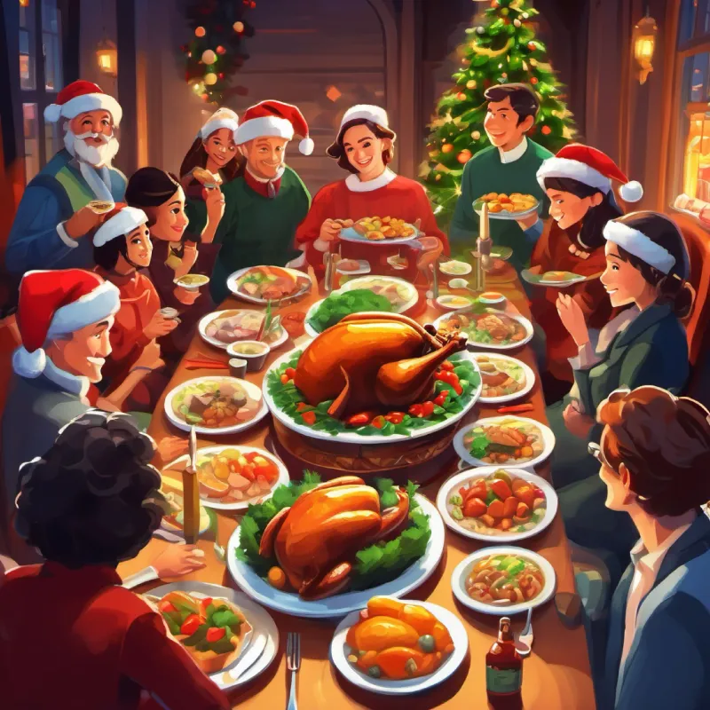 Diverse friends attending festive meal