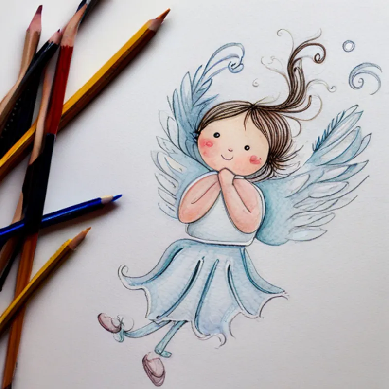 A pretty angel with silver shimmering wings spreading love with sparkles and making people smile