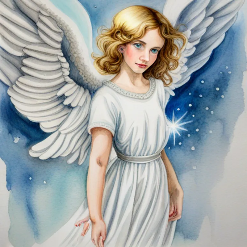A pretty angel with silver shimmering wings's shining wings lighting up the world