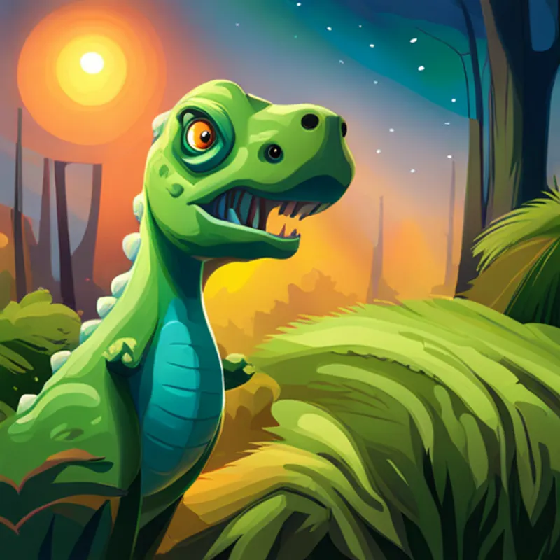 Friendly green dinosaur with a kind smile. finding a lost Cute blue dinosaur with big eyes and soft scales. in the forest