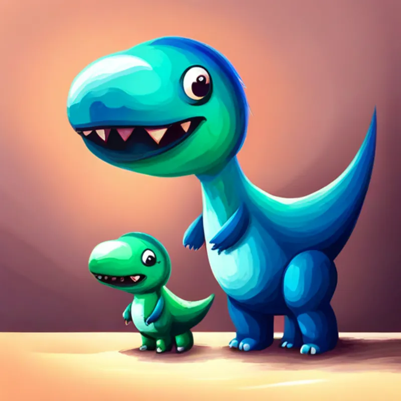 Friendly green dinosaur with a kind smile. and the Cute blue dinosaur with big eyes and soft scales. talking