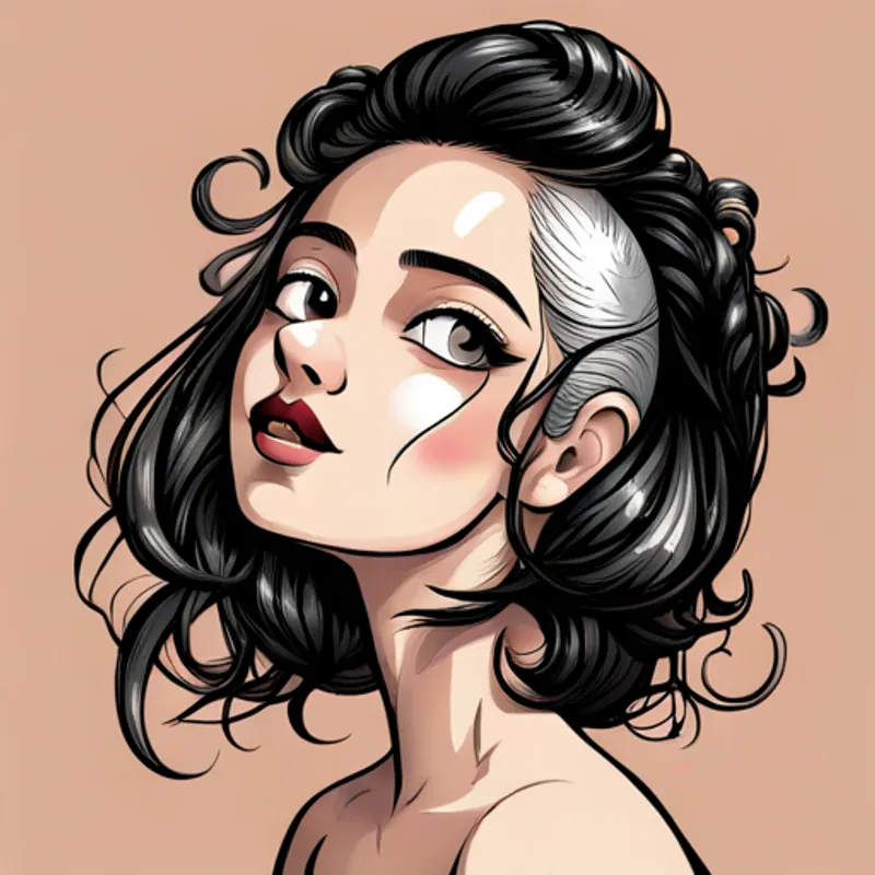 Menina curiosa com lupa e cabelo preto com uma lupa olhando para o mundo