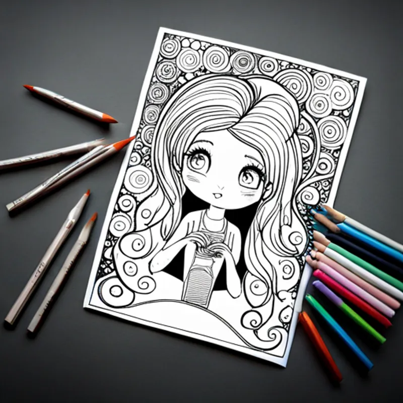 Menina curiosa com lupa e cabelo preto segurando um arco-íris brilhante